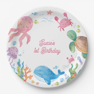 Prato De Papel Aniversário de 1 ano Under the Sea Kids