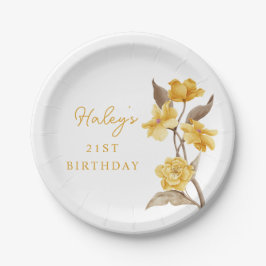 Prato De Papel Aniversário de 21 anos Amarelo Simples Elegante Ch