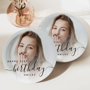 Prato De Papel Aniversário de 21 anos com Foto Personalizada em S