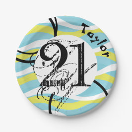 Prato De Papel aniversário de 21 anos Dynamic Abstrato Personaliz