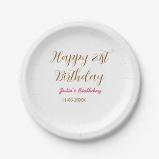 Prato De Papel aniversário de 21 anos nome data moderno feliz ros