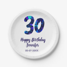 Prato De Papel aniversário de 30 anos adicionar nome data ano azu