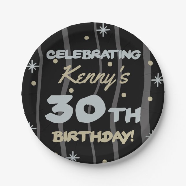 Prato De Papel aniversário de 30 anos adicione seu nome (Frente)