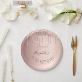Prato De Papel aniversário de 30 anos blush rosa dourado glitter