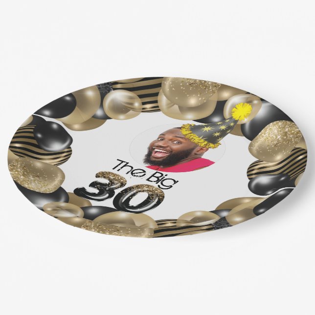 Prato De Papel Aniversário de 30 anos de Fotografia Personalizada (Inclinado)