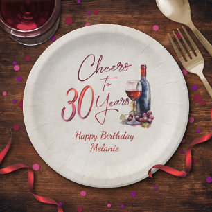 Prato De Papel Aniversário de 30 anos de vinho de animação