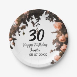 Prato De Papel Aniversário de 30 anos moderna de flor da rosa ros