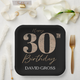 Prato De Papel Aniversário de 30 anos Numeral de Leitura Preta e 
