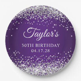 Prato De Papel Aniversário de 30 anos Roxo Roxo-Real