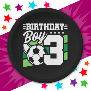 Prato De Papel aniversário de 3 anos de 3 anos de futebol