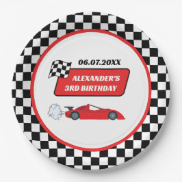Prato De Papel Aniversário de 3 anos de carro de corrida vermelho