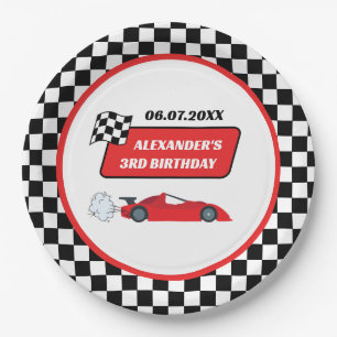 Prato De Papel Aniversário de 3 anos de carro de corrida vermelho