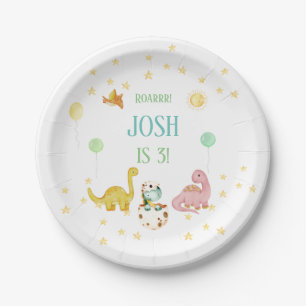 Prato De Papel Aniversário de 3 anos de Dinossauros