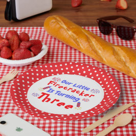 Prato De Papel Aniversário de 3 anos do Firecracker