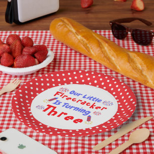 Prato De Papel Aniversário de 3 anos do Firecracker