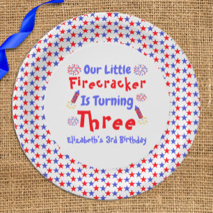 Prato De Papel Aniversário de 3 anos do Firecracker