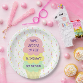 Prato De Papel aniversário de 3 anos sorvete