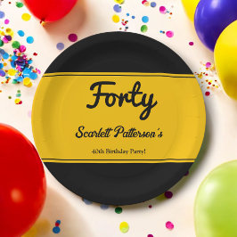 Prato De Papel Aniversário de 40 anos Chic Dourado E Preto De Lux