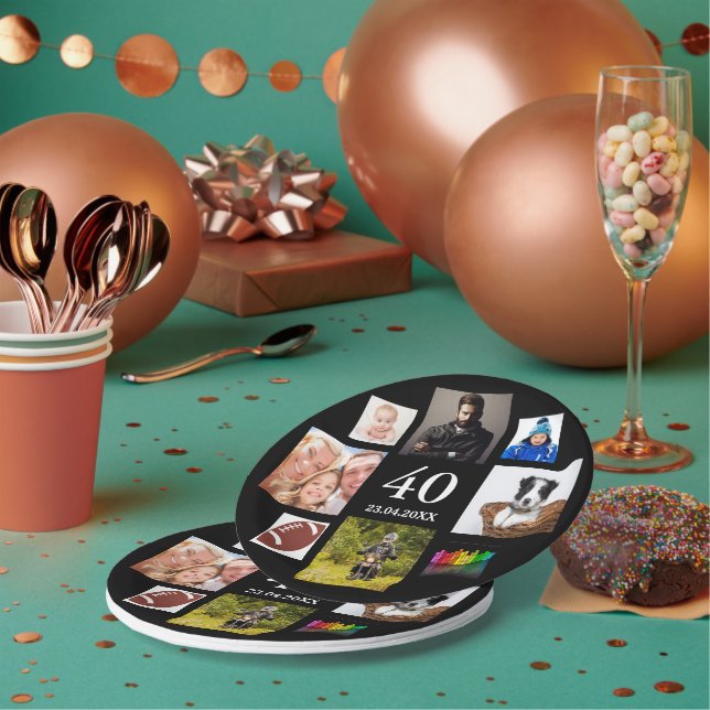 Prato De Papel aniversário de 40 anos - colagem de fotos - cara p (Múltiplo)