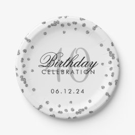 Prato De Papel Aniversário de 40 anos de prata - Brilho Confetti 
