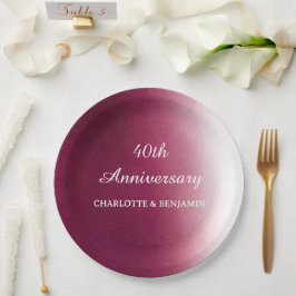Prato De Papel Aniversário de 40 anos de Watercolor Bodas de Rub