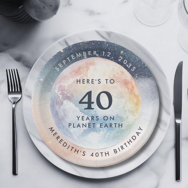 Prato De Papel Aniversário de 40 anos do Céu Celestial Planeta Te (Planet Earth Celestial Sky 40th Birthday Party Paper Plates)