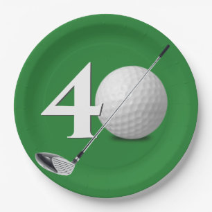 Prato De Papel aniversário de 40 anos Golf Ball and Club On Green