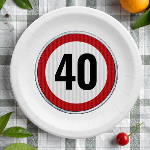 Prato De Papel aniversário de 40 anos - QUALQUER sinal de tráfego