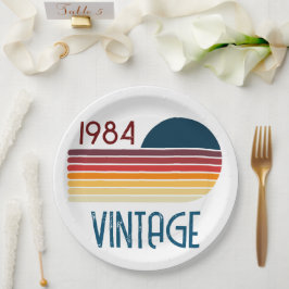 Prato De Papel Aniversário de 40 anos Vintage 1984 Faixa Retro So
