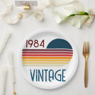 Prato De Papel Aniversário de 40 anos Vintage 1984 Faixa Retro So