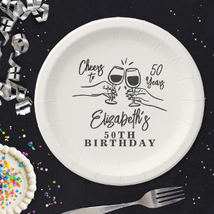 Prato De Papel Aniversário de 50 Anos Comemorativo Desenho à Mão