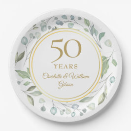 Prato De Papel Aniversário de 50 anos de Casamento Golden Laurel 