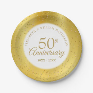 Prato De Papel Aniversário de 50 anos de Casamento Poeira Dourada
