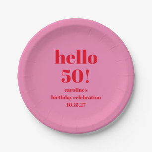 Prato De Papel Aniversário de 50 anos Moderno e Ousado Rosa Verme