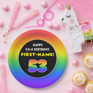 Prato De Papel Aniversário de 53 anos: Arco-íris Colorido # 53, N
