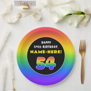 Prato De Papel Aniversário de 54 anos: Arco-íris Colorido # 54, N