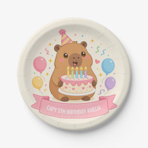 Prato De Papel Aniversário de 5 anos da Capy Fofa Capivara Fita R