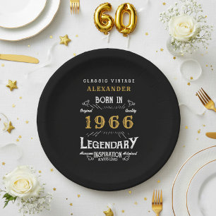 Prato De Papel Aniversário de 60 anos 1966 Lendário Retro