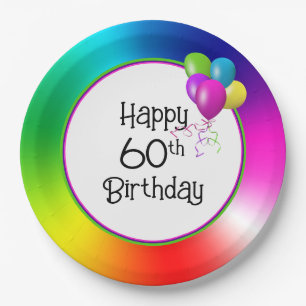Prato De Papel Aniversário de 60 anos Arco-íris
