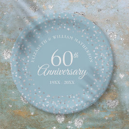 Prato De Papel Aniversário de 60 anos de Casamento Corações de Am
