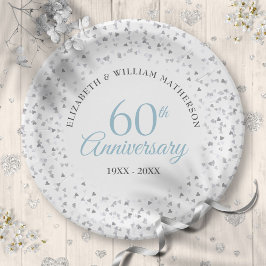 Prato De Papel Aniversário de 60 Anos de Casamento Corações de Am