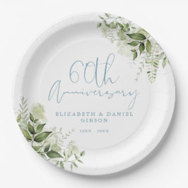 Prato De Papel Aniversário de 60 anos de Casamento Verde Floral