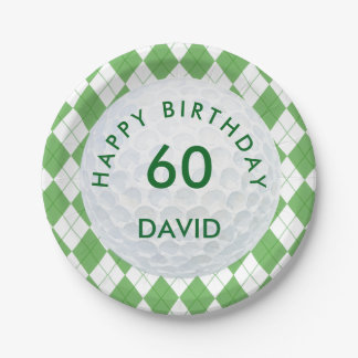 Prato De Papel Aniversário de 60 anos de Golfe Xadrez Argila Verd