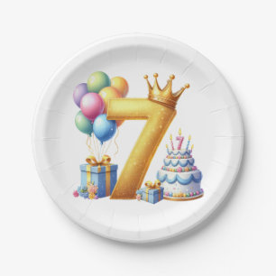 Prato De Papel Aniversário de 7 anos dourado