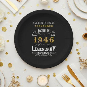 Prato De Papel Aniversário de 80 anos 1946 Lendário Retro