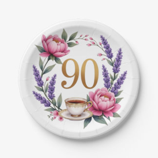 Prato De Papel Aniversário de 90 anos Vovó Elegante