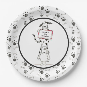 Prato De Papel Aniversário de Acrobatas de Cães Fofos Personaliza