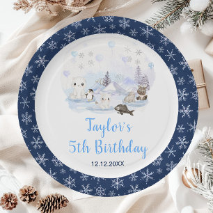 Prato De Papel Aniversário de Animais Árticos do Mundo Mágico de 