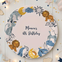 Prato De Papel Aniversário de animais celestiais