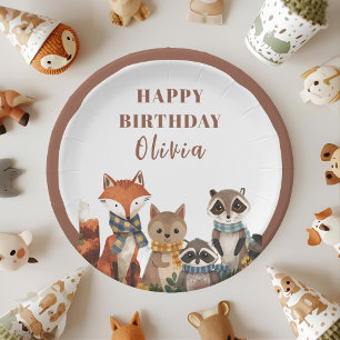 Prato De Papel Aniversário de Animais do Partido Woodland Anima